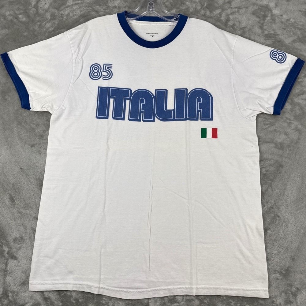 Prospirit Italia 85 Ringer T-Shirt Mens Medium White Blue Italy Soccer Graphic
